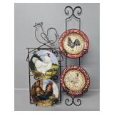 Chicken Plates with Wall Hanging Plate Holders