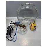 2 Gallon Fish Bowl with light, Decor, net