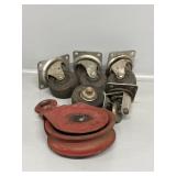 Double Pulley Large Red  & Rigid Casters (4)
