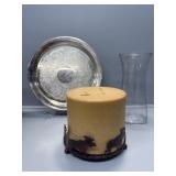 (4) Wick Vanilla Candle in holder, Glass Vase