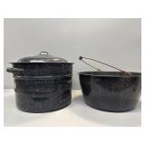 Vintage Enameled Black Granite pot