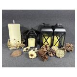 Flameless Candle Lanterns, Pillar Candle & Pine