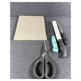 Small Stone Cutting Board , Knives & Scissors