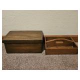 Wooden Box W/Lid & Wooden Caddy