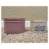 Mauve Butter Crock & Lansing Dairy Co. Crock
