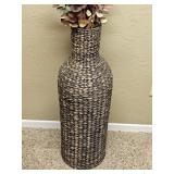 Tall Woven Floor Vase W/Dried Eucalyptus