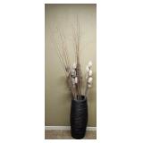 Tall Black Woven Floor Vase W/Dried Flowers