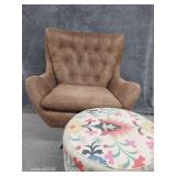 Faux Leather Chair & Fabric Ottoman
