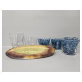 7 Clear Glass Wide Mouth Vases, Blue Vase S