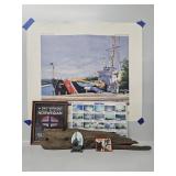 Print of Boat, Stained Glass Light House, Cloud