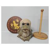 Ceramic Frog Pitcher, Wooden Paper Towel Holder,