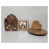 Wooden Wall Napkin Holder, Floral Tile Trivet,