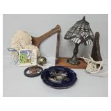 Tiffa-Mini Lamp, Blue Oriental Pheasants Plate,