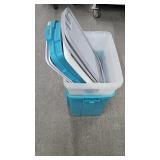 3 Clear Totes with Lids, 1 Blue Tote with Lid