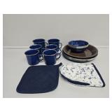 Blue Speckled Enamelware Camping Dishes