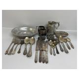 Aluminum Serving Bowl & Silver Plated Silverware