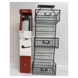 Metal Wall Shelf W/Baskets & 24in Towel Bar