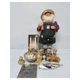 Owl Figurines, Sea Shells, Candle Holder Set,