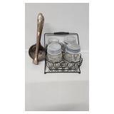 Mason Jars (4), 3 with Lids, Mason Jar Holder