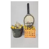 Plastic Tent Stakes, Bug Zapper Racket, Crate