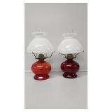Ruby Red Oil Lamp With Milk Glass Hobnail Lamp