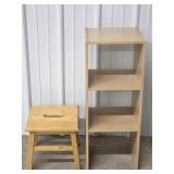 Wooden Shelf, Wooden Step Stool