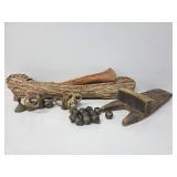 Bark Canoes(2), Assorted Bells, Wooden Boot Jack