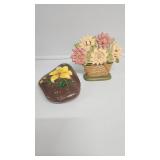 Longaberger Floral Door Stop & Painted Rock