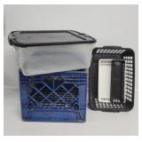 Milk Crate, Small Tub W/Lid, Plastic  Baskets (3)
