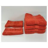 Orange bath towels (4), hand towels (2), wash
