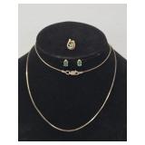 14K Emerald Pendant, .925 Emerald Earrings & Chain