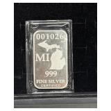 MI US State Bank Vault Brick Silver Troy Ounce