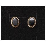 14Kt Oval Black Onyx Stud Earrings