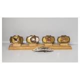 Harley Davidson Belt Buckles (5) On A Wooden