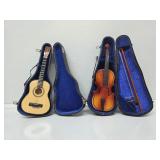 Miniature Acoustic Guitar, Wooden Miniature Violin