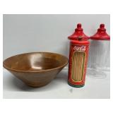 Coca-Cola Straw Dispenser, Walnut Serving Bowl