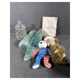 Small Stuffed Animals, Green Plastic Hanger