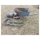 Wheelbarrow with Hose and Sprinkler