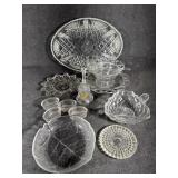 Federal and Fostoria Crystal plates, Salt Cellars
