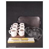 Ceramic Cups (6), Glass Heart Tray