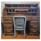 Wooden Roll Top Desk with Chair