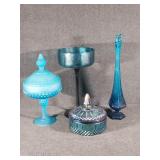 Blue Satin Indiana Glass Pedestal Dish, Blue