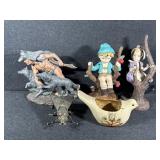 Ceramic Figurines, Metal Fly, Bird with Chain