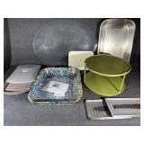 Blue and White Speckled cake pan,