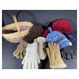 Basket with ladies gloves and hats
