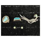 .950 Silver Ring with Opal Inlay, Silver Toned