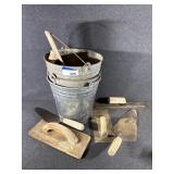 Galvanized Buckets (3) Assorted Trowels