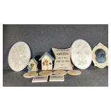 Ivory Resin Wall Plaques& Matching Mirror, Decor
