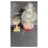 Pressed Glass Oil Lamp With Shade & Chimney
