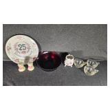Ruby Red Sandwich Glass Bowl, Salt & Pepper